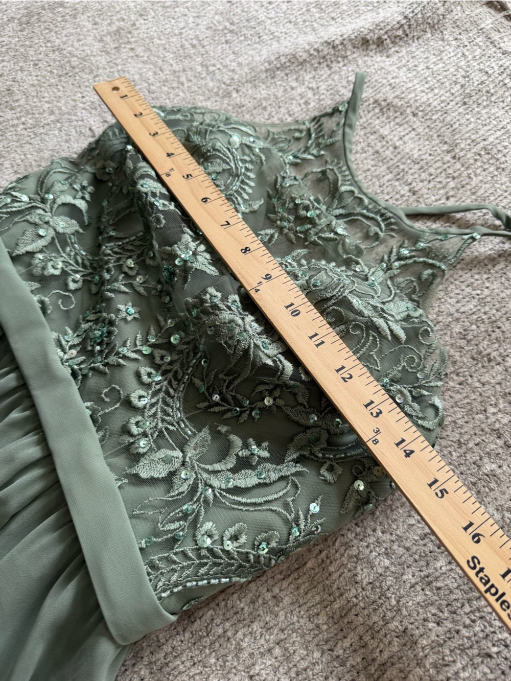 Kennedy Blue Sage Green Chiffon Lace Halter Maxi Dress Size 6 - Picture 9 of 11